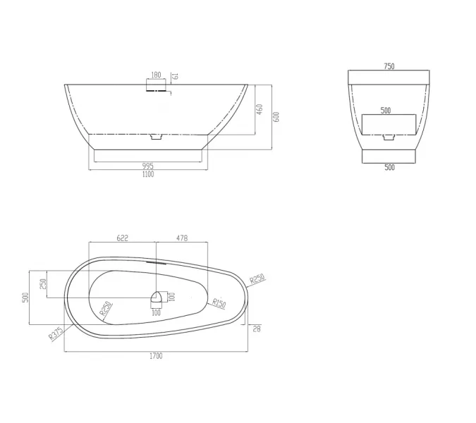 Ванна из искусственного камня ABBER Dortmund 170х75 черная матовая, Выбрать цвет: Чёрный, изображение 12