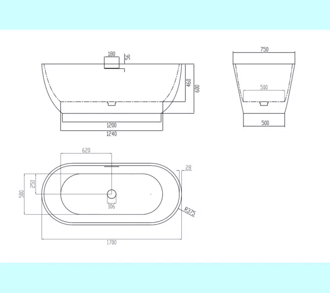 Ванна из искусственного камня ABBER Frankfurt  170х75 черная матовая, Выбрать цвет: Черный матовый, изображение 13