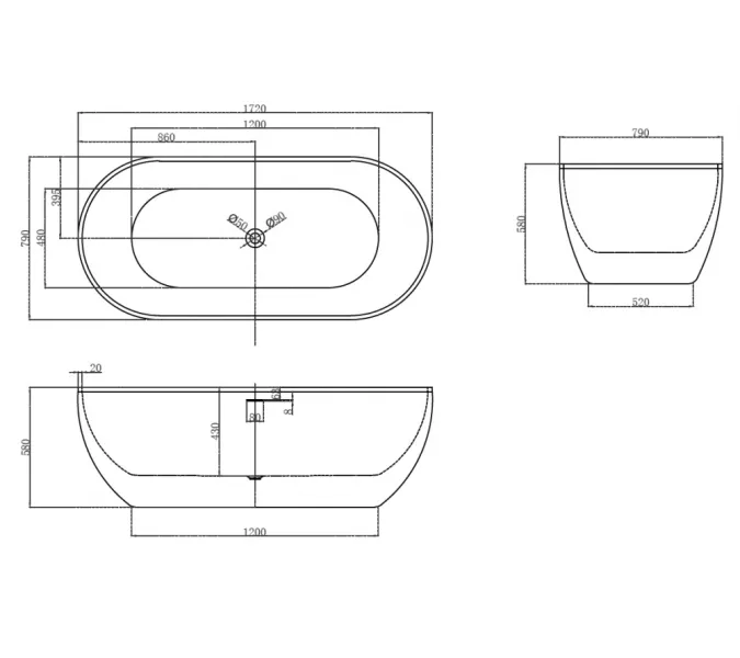 Акриловая ванна ABBER AB9241MB 170*80, Выбрать цвет: Черный матовый, изображение 11