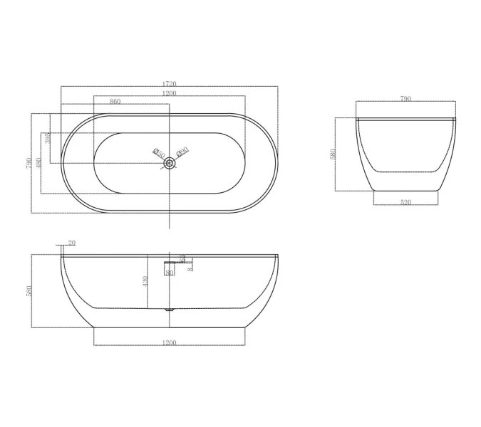Акриловая ванна ABBER AB9241MW белая матовая 170*80, Выбрать цвет: Белый матовый, изображение 11