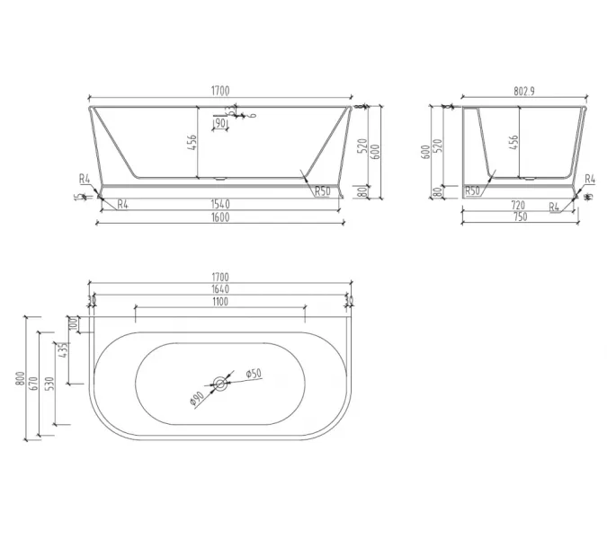 Акриловая ванна ABBER AB9276 170*80, изображение 10