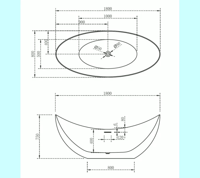Акриловая ванна ABBER AB9333 180*80, Выбрать цвет: Белый, изображение 11