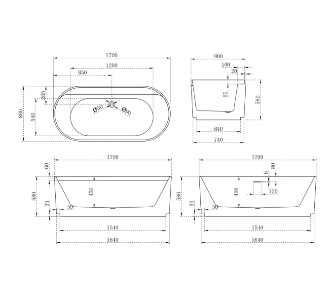 Акриловая ванна ABBER AB9444MW белая матовая, изображение 12