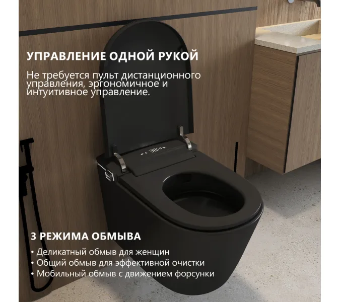 Электронный унитаз-биде ABBER Bequem AC1121SMB подвесной черный матовый, Выбрать цвет: Черный матовый, изображение 4