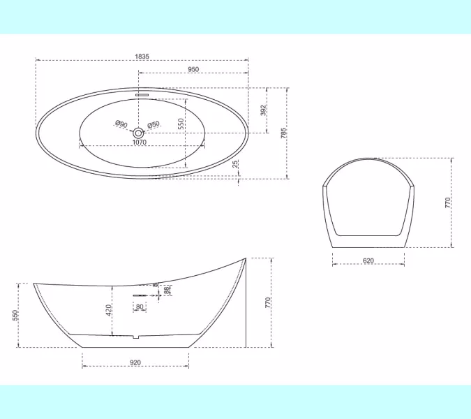 Акриловая ванна ABBER AB9233 184х80, Выбрать цвет: Белый, изображение 13