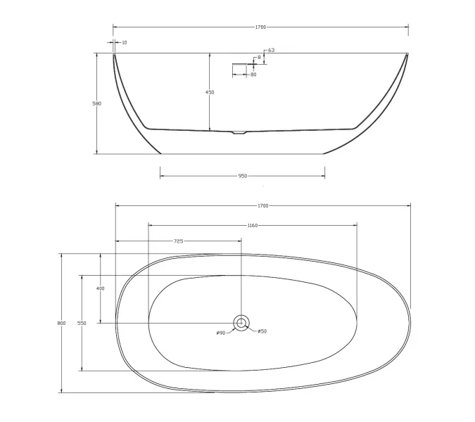 Акриловая ванна ABBER AB9211MB 170х80, Выбрать цвет: Черный матовый, изображение 12