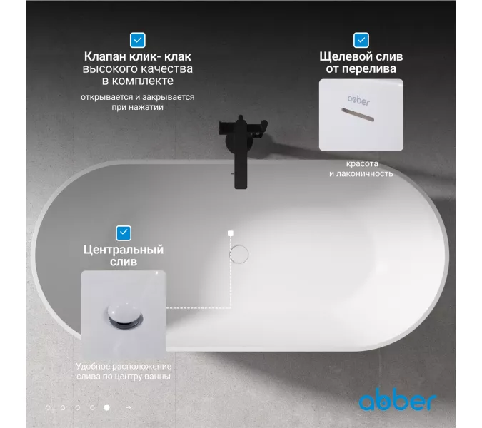 Акриловая ванна ABBER AB9241MB 170*80, Выбрать цвет: Черный матовый, изображение 5