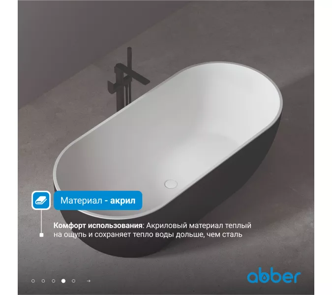 Акриловая ванна ABBER AB9241MB 170*80, Выбрать цвет: Черный матовый, изображение 4