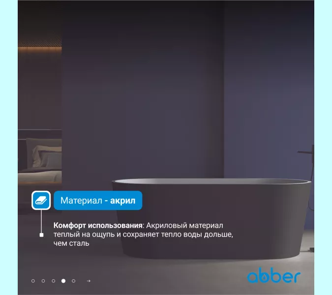 Акриловая ванна ABBER AB9209MB 170х80, Выбрать цвет: Черный матовый, изображение 6