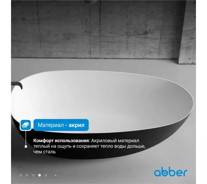 Акриловая ванна ABBER AB9211MB 170х80, Выбрать цвет: Черный матовый, изображение 3