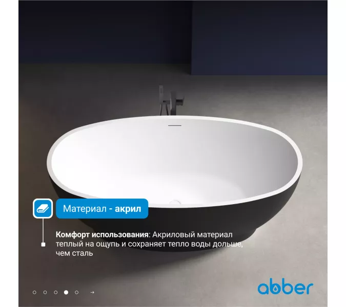 Акриловая ванна ABBER AB9207MB 165х80, Выбрать цвет: Черный матовый, изображение 4