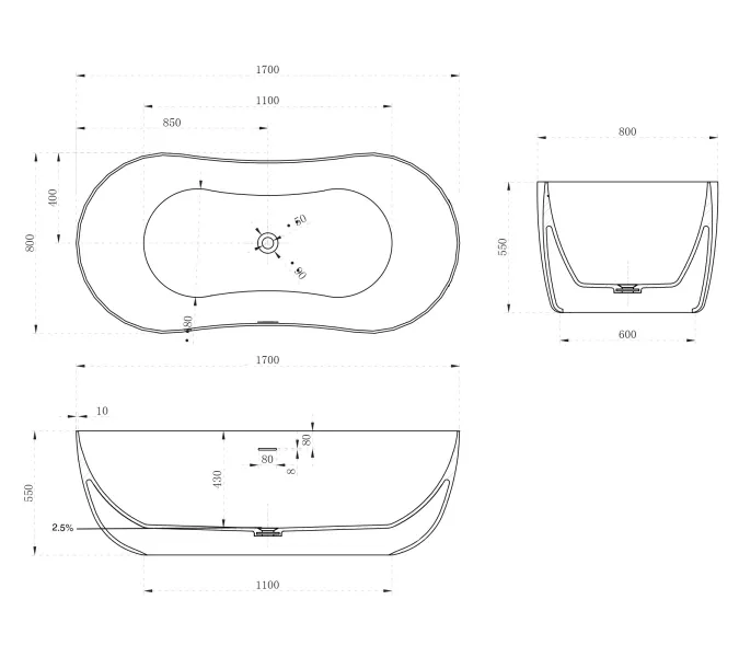 Ванна из искусственного камня ABBER Stein AS9604 белая матовая 170*80, изображение 14