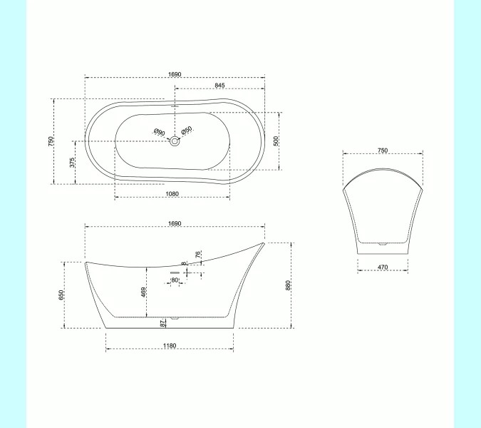 Ванна из искусственного камня ABBER Stein AS9618 белая матовая 170*75, изображение 13