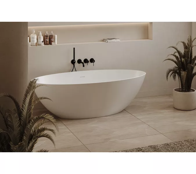 Ванна из искусственного камня ABBER Stein AS9625  белая матовая, Выбрать размер: 160x75, изображение 14