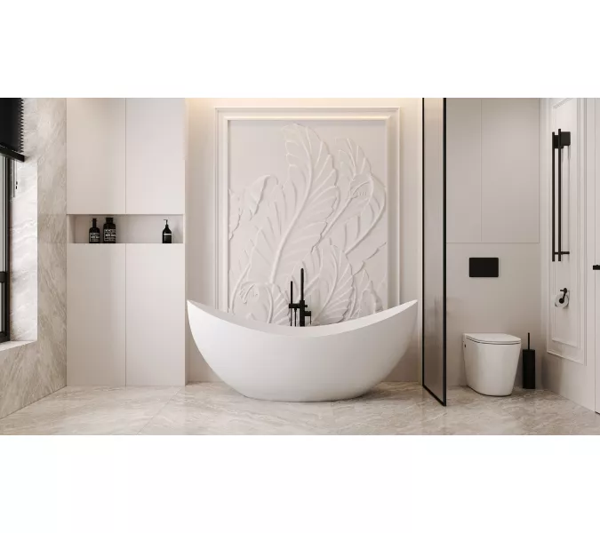 Ванна из искусственного камня ABBER Stein AS9633 белая матовая 180*80, изображение 13