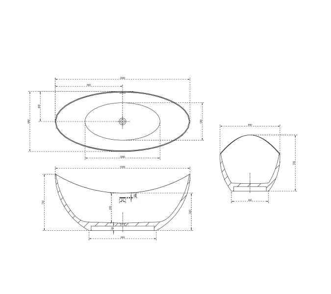 Ванна из искусственного камня ABBER Stein AS9633 белая матовая 180*80, изображение 16