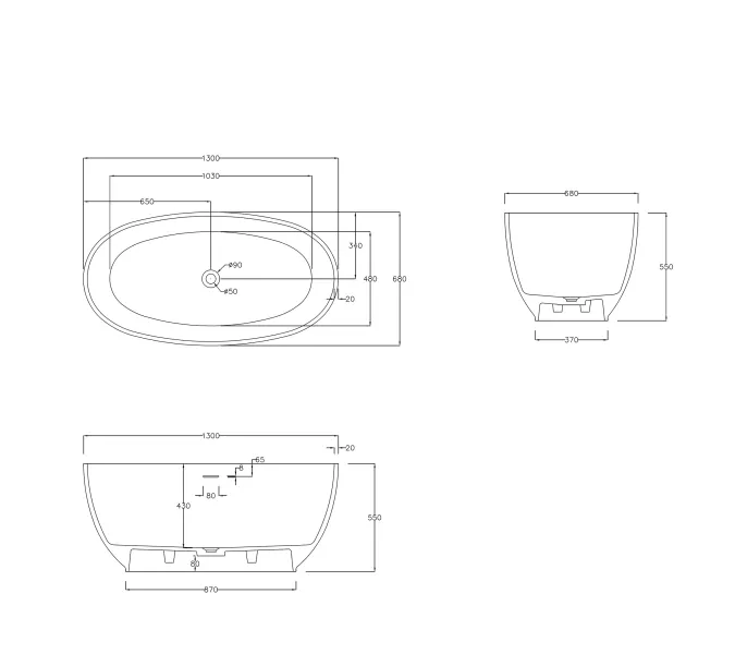 Ванна из искусственного камня ABBER Stein AS9641, Выбрать размер: 130*68, изображение 15