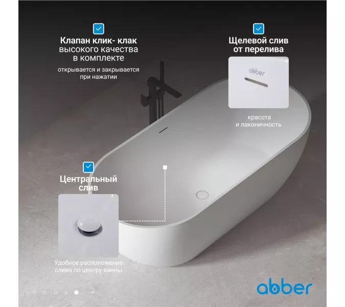 Акриловая ванна ABBER AB9241MW белая матовая 170*80, Выбрать цвет: Белый матовый, изображение 5