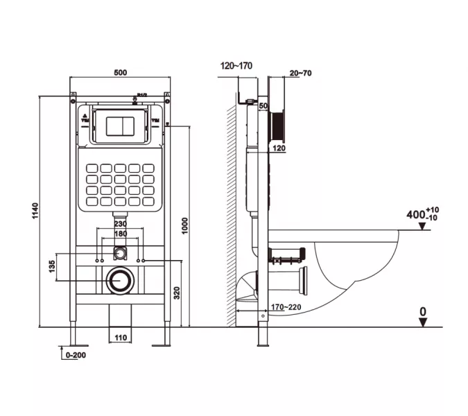 Комплект подвесной унитаз ABBER Rechteck AC1219TC белый, с закрытым дном с инсталляцией AC0105 и кнопкой AC0121 хром глянцевый, Цвет кнопки: Хром глянцевый, изображение 7