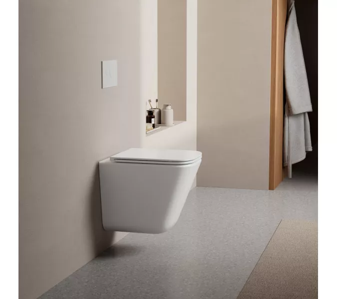 Комплект подвесной унитаз ABBER Rechteck AC1219TC белый, с закрытым дном с инсталляцией AC0105 и кнопкой AC0121 хром глянцевый, Цвет кнопки: Хром глянцевый, изображение 4