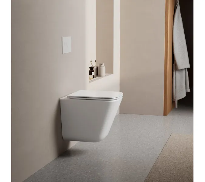 Комплект подвесной унитаз ABBER Rechteck AC1219TC белый, с закрытым дном с инсталляцией AC0105 и кнопкой AC0121NG никель, Цвет кнопки: Никель, изображение 4