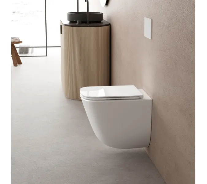 Комплект подвесной унитаз ABBER Rechteck AC1220TC белый, с закрытым дном с инсталляцией AC0105 и кнопкой AC0120 хром глянцевый, Цвет кнопки: Хром глянцевый, изображение 4