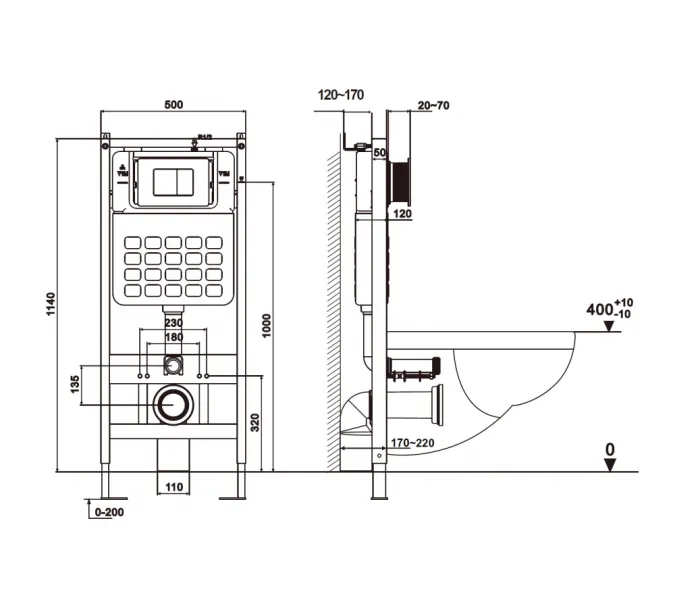 Комплект подвесной унитаз ABBER Rechteck AC1220TC белый, с закрытым дном с инсталляцией AC0105 и кнопкой AC0120MW белая матовая, Цвет кнопки: Белый матовый, изображение 7