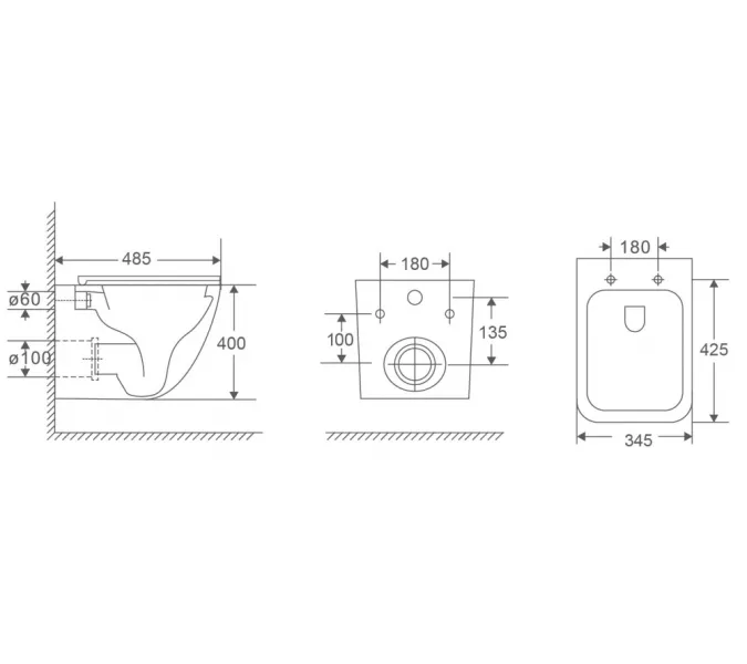 Комплект подвесной унитаз ABBER Rechteck AC1220TC белый, с закрытым дном с инсталляцией AC0105 и кнопкой AC0121 хром глянцевый, Цвет кнопки: Хром глянцевый, изображение 9