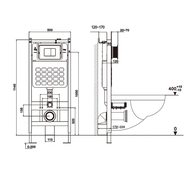 Комплект подвесной унитаз ABBER Rechteck AC1220TC белый, с закрытым дном с инсталляцией AC0105 и кнопкой AC0121MW белая матовая, Цвет кнопки: Белый матовый, изображение 7