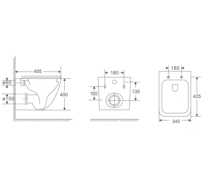 Комплект подвесной унитаз ABBER Rechteck AC1220TC белый, с закрытым дном с инсталляцией AC0105 и кнопкой AC0121NG никель, Цвет кнопки: Никель, изображение 9