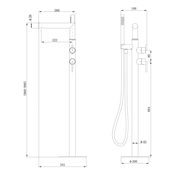 Смеситель ABBER Perfekte 316 AF8A15BST отдельностоящий для ванны, сталь брашированная, Выбрать цвет: Сталь брашированная, изображение 2