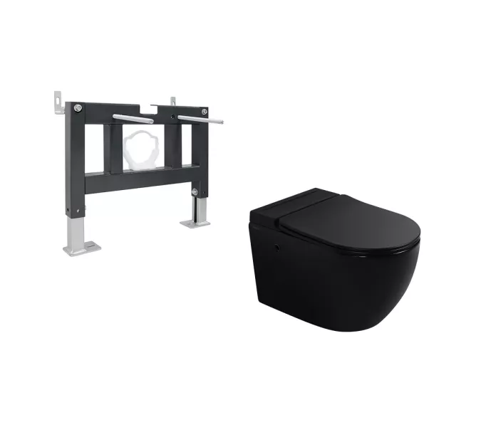 Комплект ABBER подвесной унитаз Bequem AC1108PMB белый с импульсным смывом с инсталляцией AC0101P