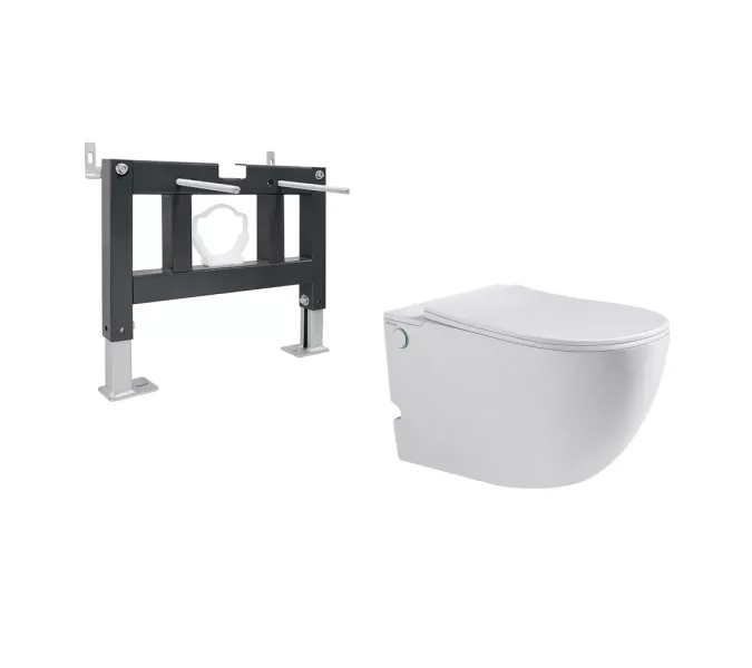 Комплект ABBER подвесной унитаз Bequem AC1105P белый с импульсным смывом с инсталляцией AC0101P