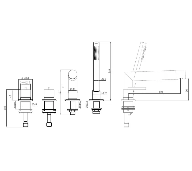 Смеситель ABBER Perfekte 316 AF8A13BG на борт ванны с лейкой, золото брашированное, Выбрать цвет: Золото брашированное, изображение 3