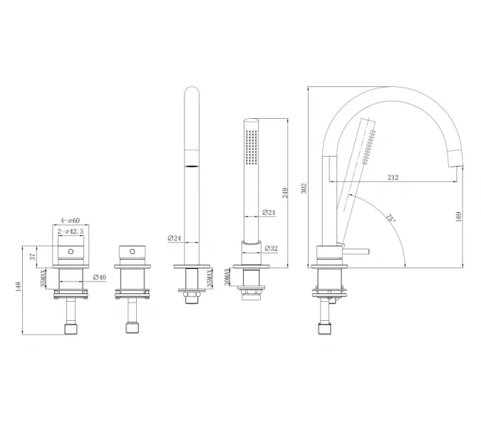 Смеситель ABBER Wasser Kreis 316 AF8115BGG напольный для ванны, оружейная сталь брашированная, Выбрать цвет: Оружейная сталь, изображение 2