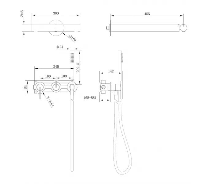 Душевая система ABBER Perfekte 316 AF8A18BG скрытого монтажа , золото брашированное, Выбрать цвет: Золото брашированное, Излив: нет, изображение 2