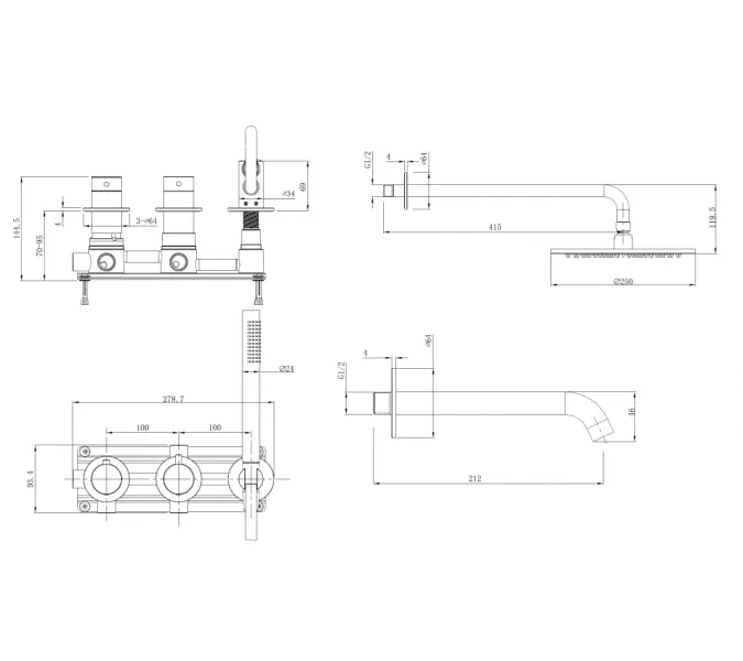 Душевая система ABBER Wasser Kreis 316 AF8150BG скрытого монтажа с изливом, термостат, золото брашированное, Выбрать цвет: Золото брашированное, изображение 3