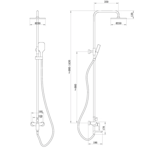 Душевая стойка ABBER Weiss Insel AF8016BL с изливом, черный матовый, Выбрать цвет: Черный матовый, изображение 2