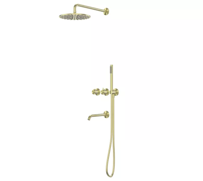 Душевая система ABBER Wasser Kreis 316 AF8150BG скрытого монтажа с изливом, термостат, золото брашированное, Выбрать цвет: Золото брашированное