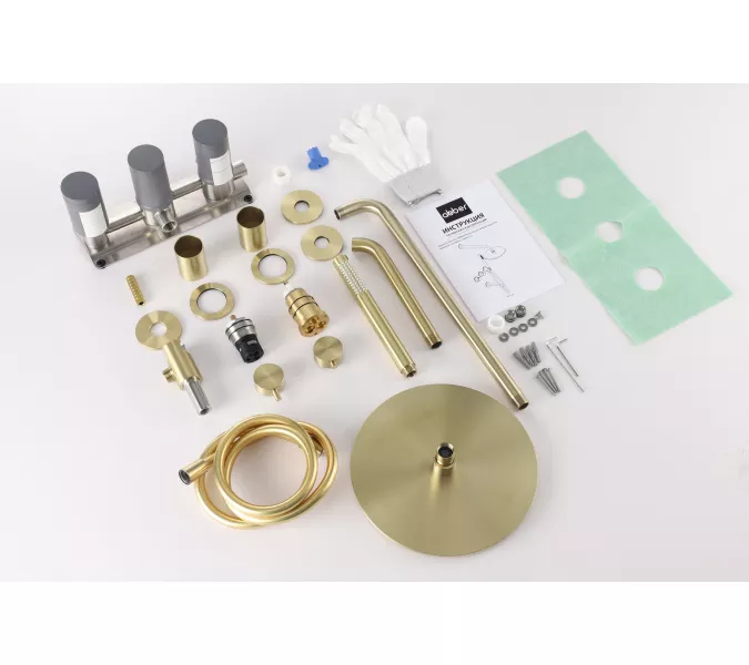 Душевая система ABBER Wasser Kreis 316 AF8150BG скрытого монтажа с изливом, термостат, золото брашированное, Выбрать цвет: Золото брашированное, изображение 2