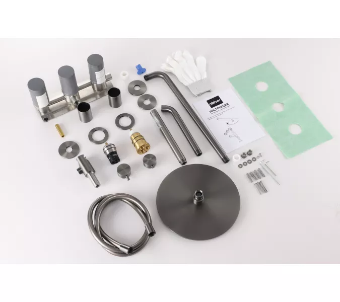 Душевая система ABBER Wasser Kreis 316 AF8150BGG скрытого монтажа с изливом, термостат, оружейная сталь брашированная, Выбрать цвет: Оружейная сталь брашированная, изображение 2