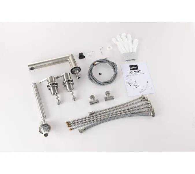 Смеситель ABBER Perfekte 316 AF8A13BST на борт ванны с лейкой, сталь брашированная, Выбрать цвет: Сталь брашированная, изображение 2