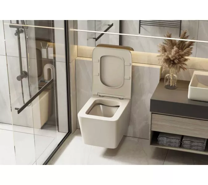 Унитаз ABBER Rechteck AC1201MBE подвесной светло-бежевый матовый, безободковый, изображение 4