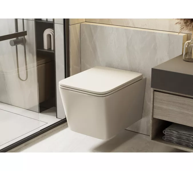 Унитаз ABBER Rechteck AC1201MBE подвесной светло-бежевый матовый, безободковый, изображение 3