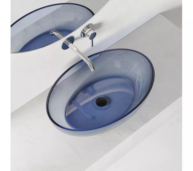 Раковина накладная прозрачная ABBER Kristall AT2801Saphir синяя, Выбрать цвет: Синий