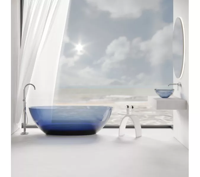 Раковина накладная прозрачная ABBER Kristall AT2802Saphir синяя, Выбрать цвет: Синий, изображение 6