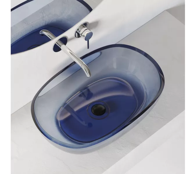 Раковина накладная прозрачная ABBER Kristall AT2805Saphir синяя, Выбрать цвет: Синий