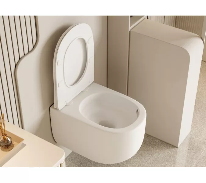 Унитаз ABBER Bequem AC1104TMW подвесной белый матовый, безободковый, смыв торнадо, Выбрать цвет: Белый матовый, изображение 9