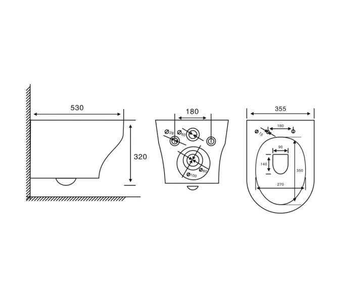 Унитаз ABBER Bequem AC1128 подвесной белый, безободковый, смыв торнадо, изображение 8