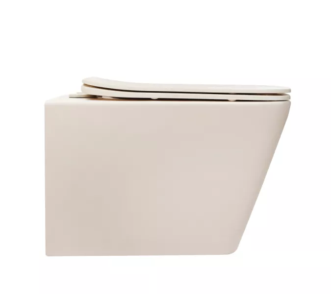 Унитаз ABBER Rechteck AC1201MBE подвесной светло-бежевый матовый, безободковый, изображение 5